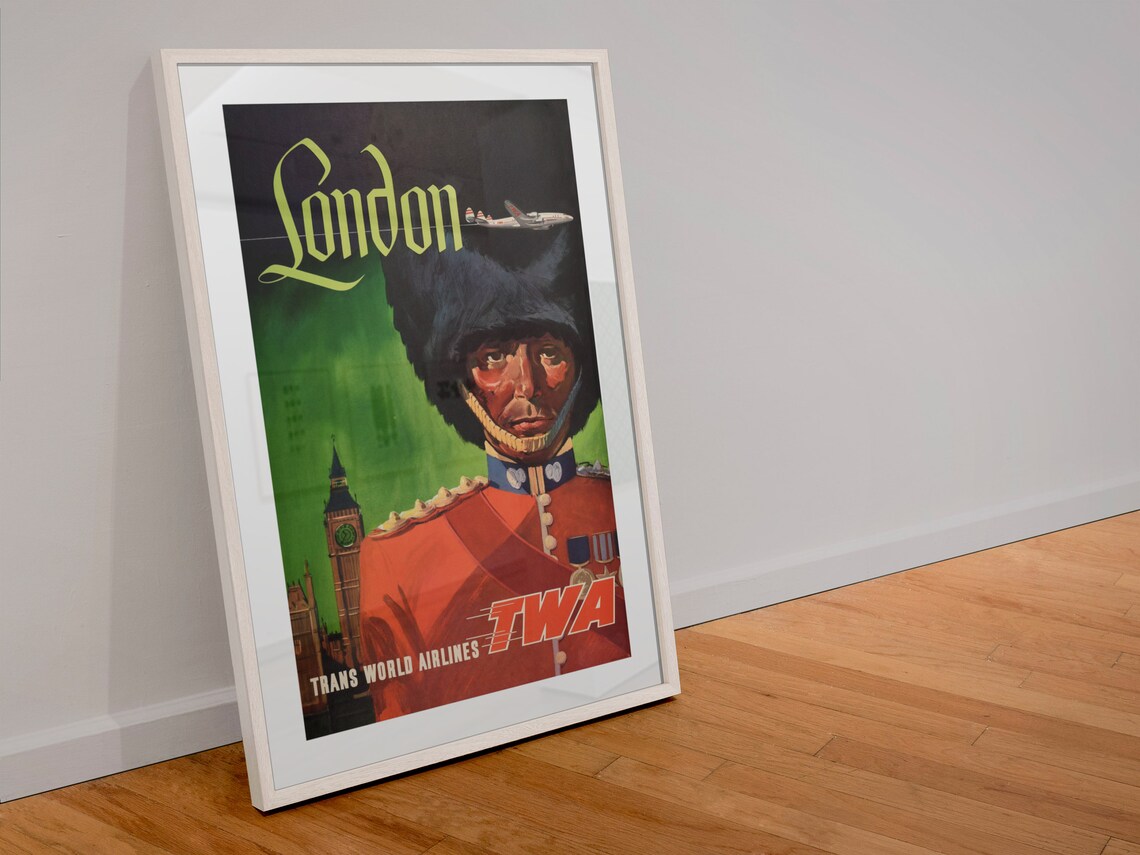 London TWA Queens Guard Bearskin Big Ben Vintage Travel Poster - Image 4