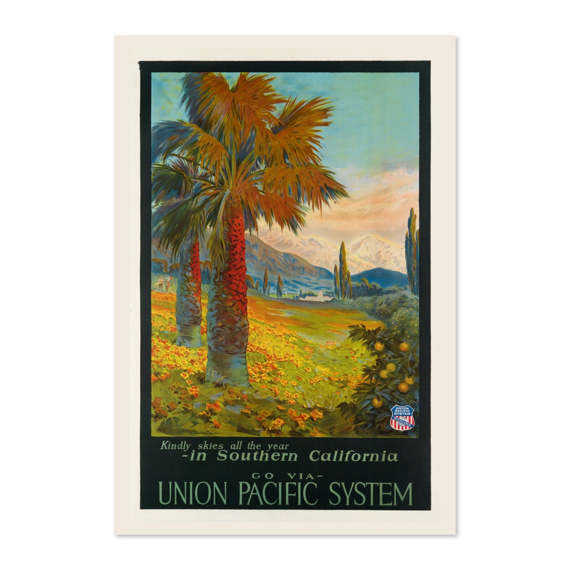 Southern California Palm Trees Orange Grove Union Pacific Poster