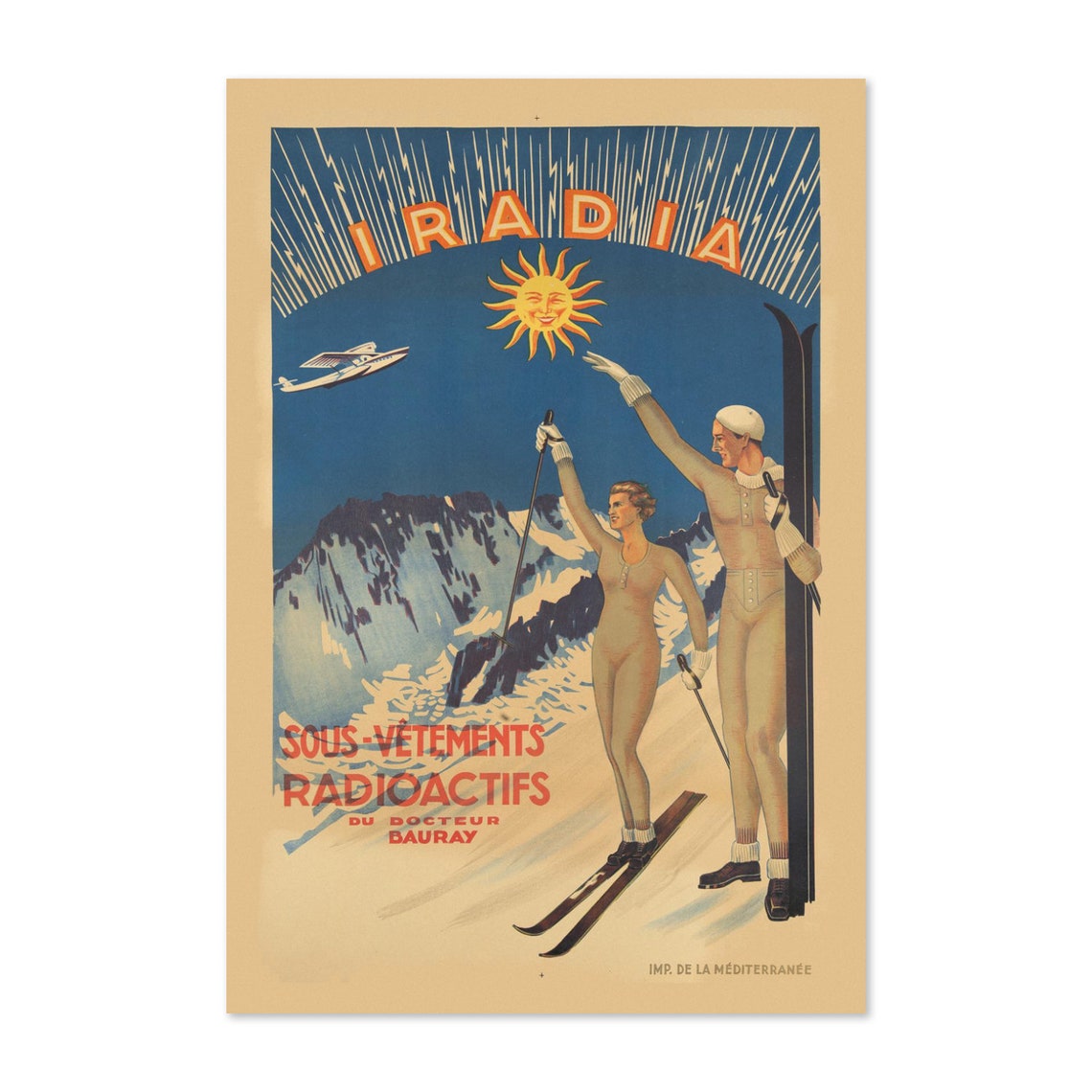 Iradia Vintage French Ski Radioactive Underwear Decor Wall Art