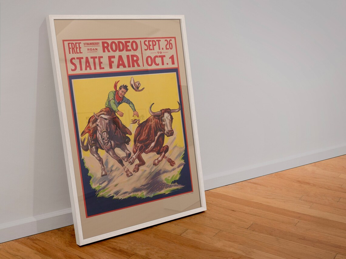 State Fair Rodeo 1930s Cowboy Steer Wrestler Poster - Image 4