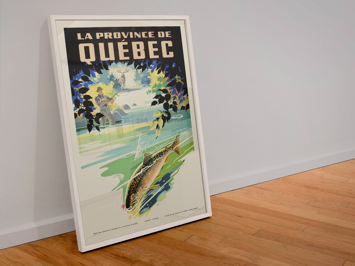 La Province de Quebec Vintage Fishing Moose Trout Travel Poster - Image 4