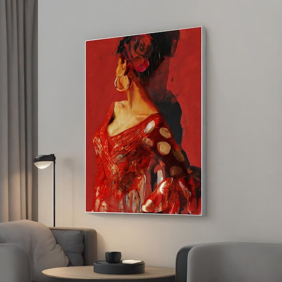 Flamenco Dancer Red Dress Polka Dots Spanish Painting Poster