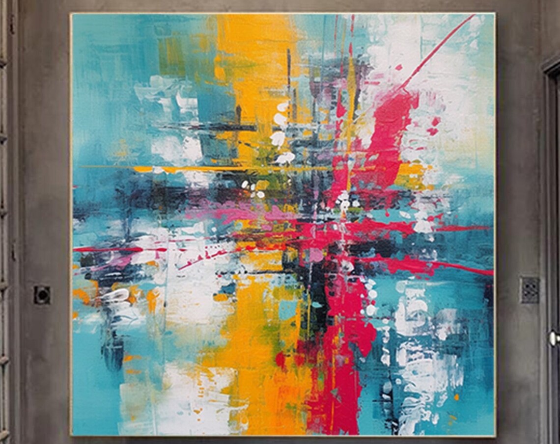 Vibrant Blue Yellow Red Abstract Impasto Energy Painting Poster