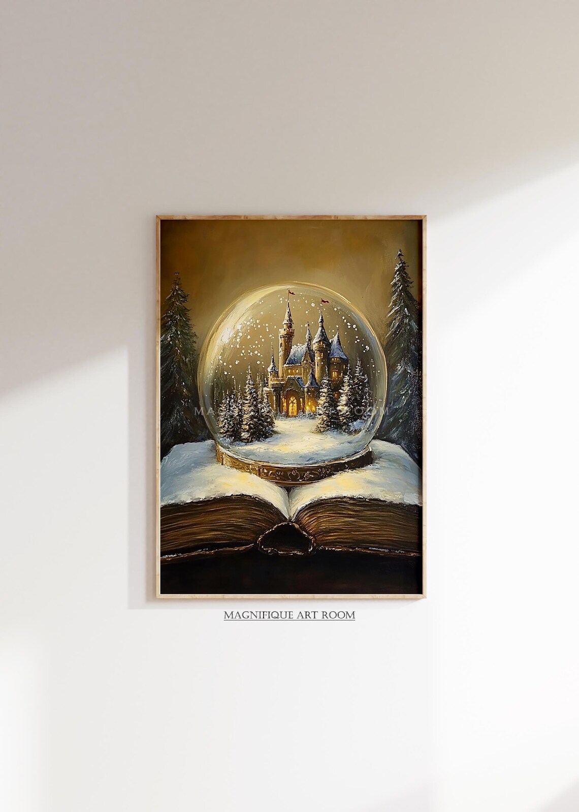 Snow Globe Castle On Open Book Magical Christmas Oil Painting Poster