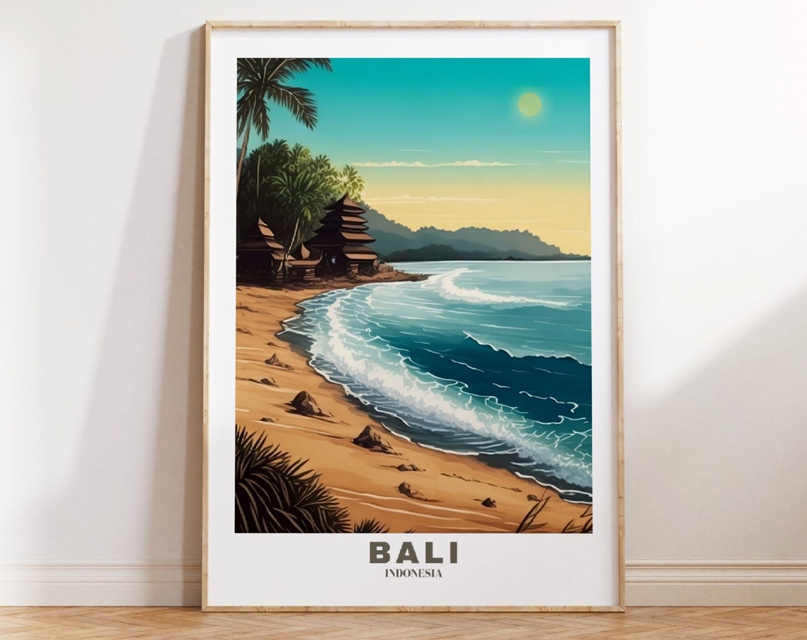 Bali Indonesia Beach Temple Sunset Tropical Island Travel Poster