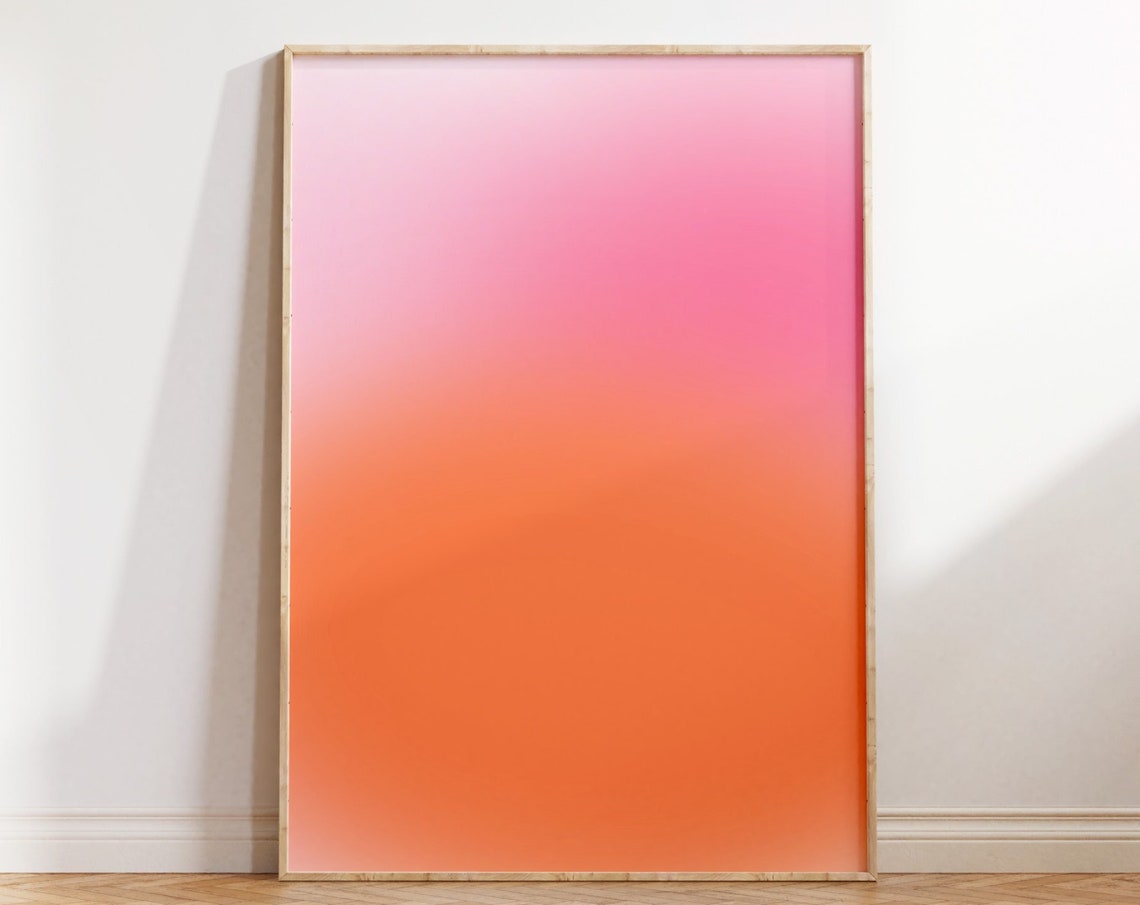 Peachy Pink Orange Gradient Aura Minimalist Modern Sunset Wall Art