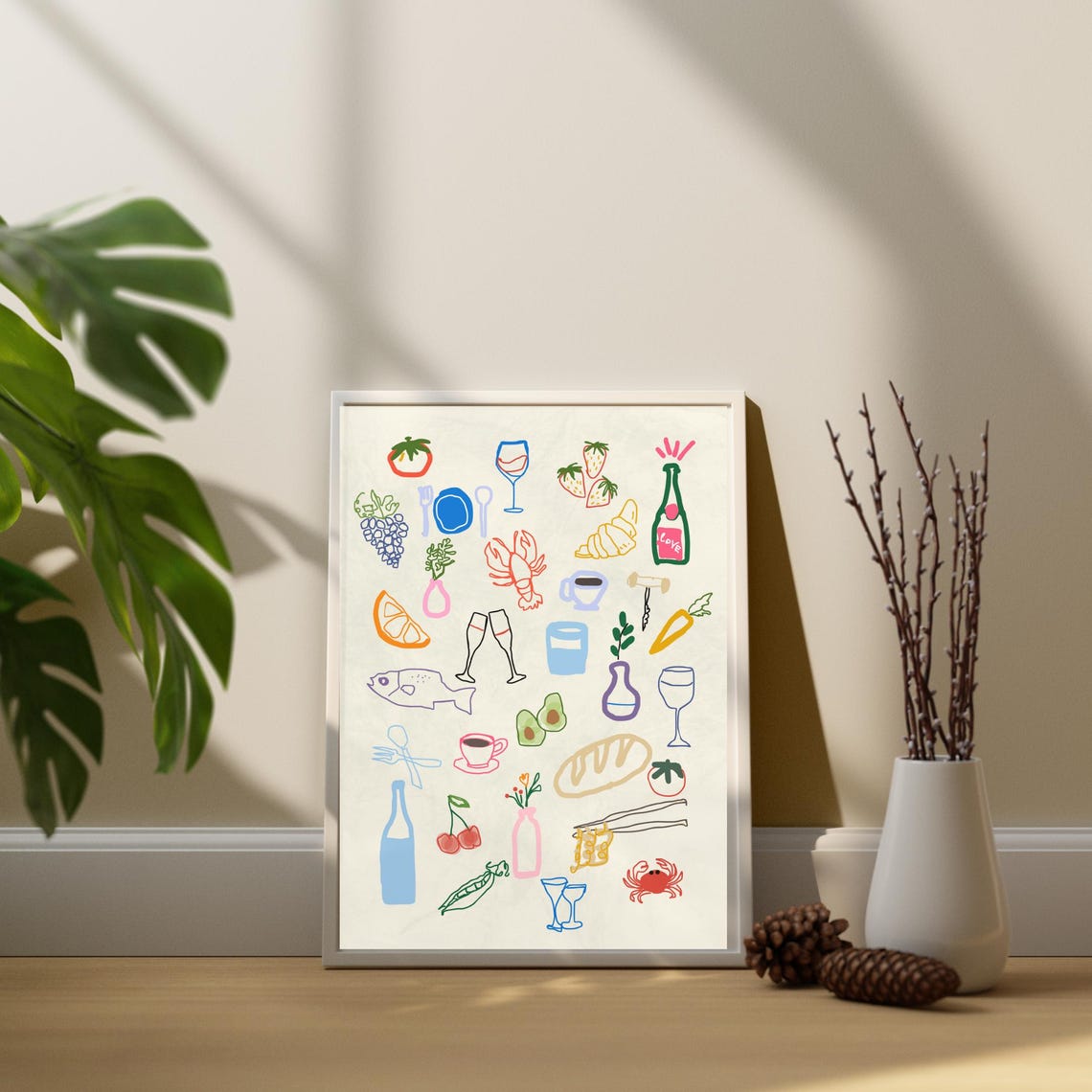 Retro Dinner Table Food Illustrations Maximalist Kitchen Poster - Image 2