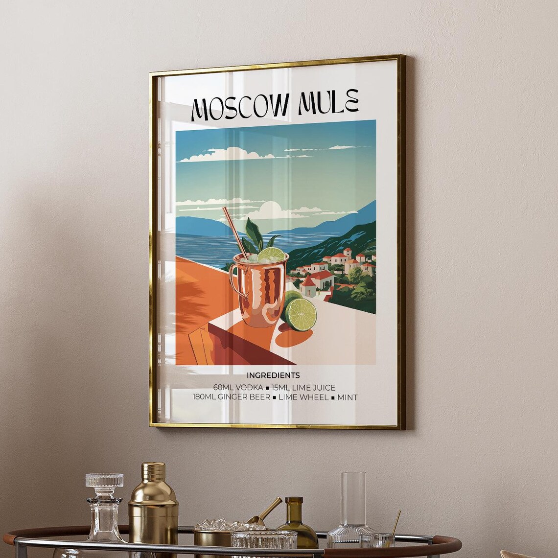Moscow Mule Cocktail Recipe Copper Mug Vintage Kitchen Bar Art Print - Image 4