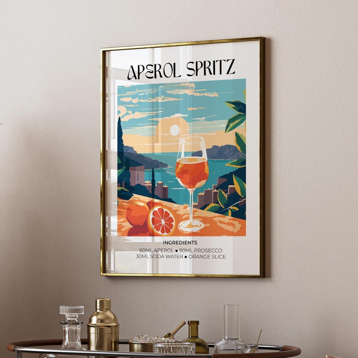 Aperol Spritz Cocktail Recipe Retro Italian Coastal Bar Art Print - Image 4