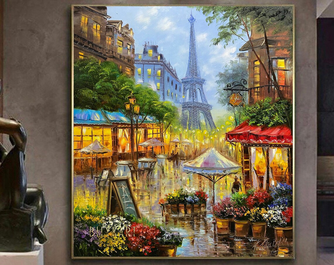 Paris Eiffel Tower Night City Oil Painting Print