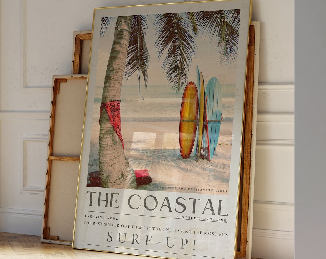 Coastal Surf Up Cowgirl Vintage 70s Art Print