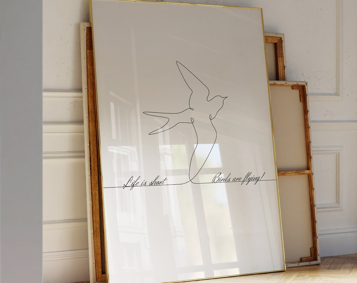 Life Is Short Birds Are Flying Swallow Line Art Minimalist Poster