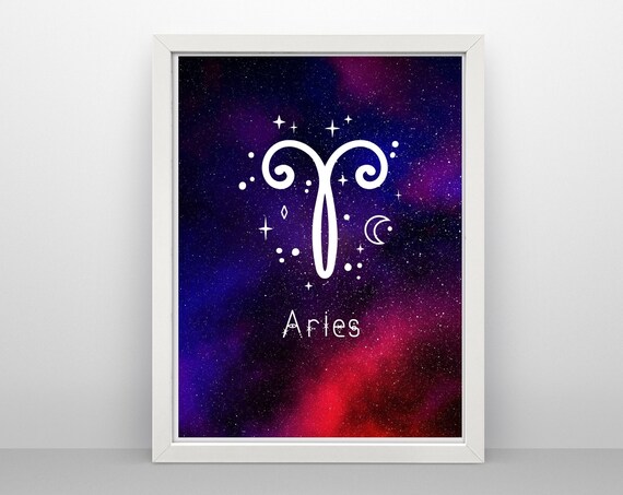 Aries Zodiac Symbol Purple Starry Night Sky Astrology Art Print