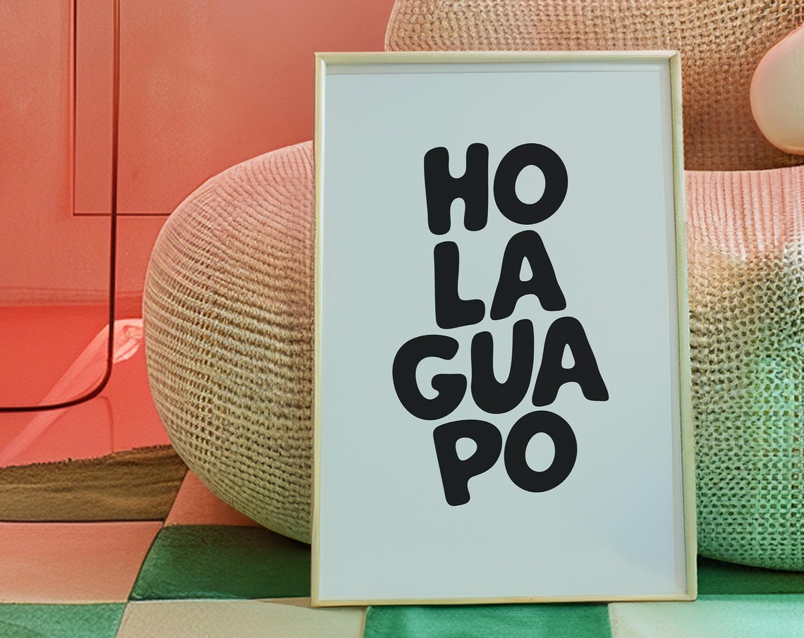 Black Hola Guapo Spanish Phrase Retro Minimalist Wall Decor Poster