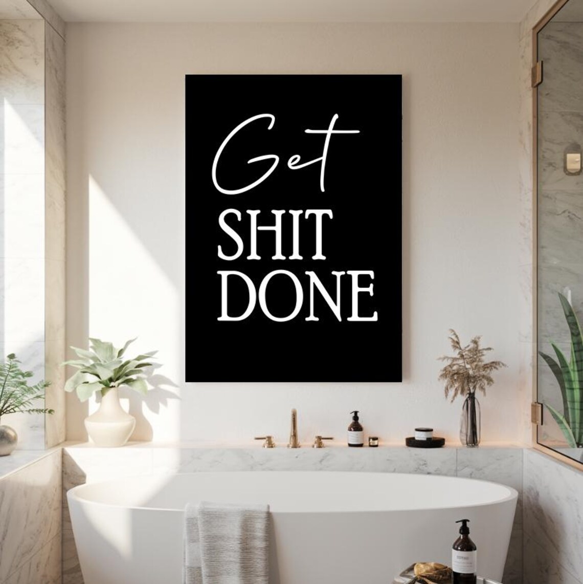 Get Shit Done Motivational Quote Minimalist Black And White Poster - Image 2