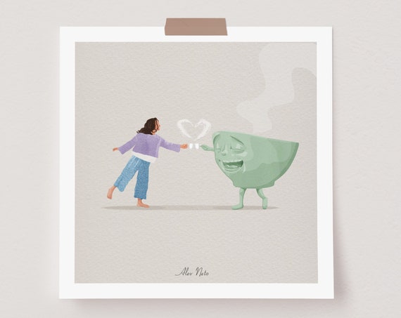 Coffee Time With My Bestie Surreal Art Funny Art Comic Art Coffee Art Coffee Wall Art Kitchen Art Happiness