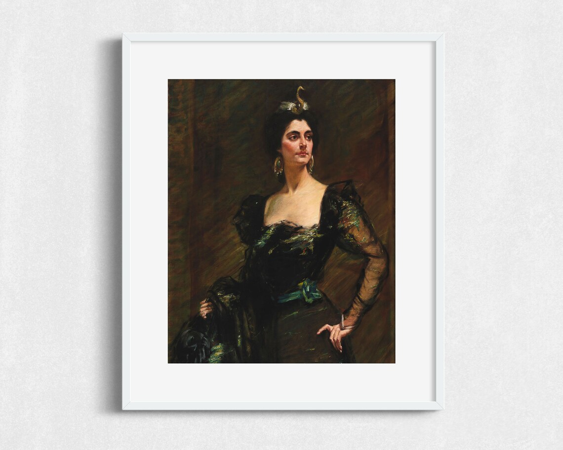 Victorian Woman Crescent Tiara Emerald Gown Elegant Portrait Art Poster - Image 2