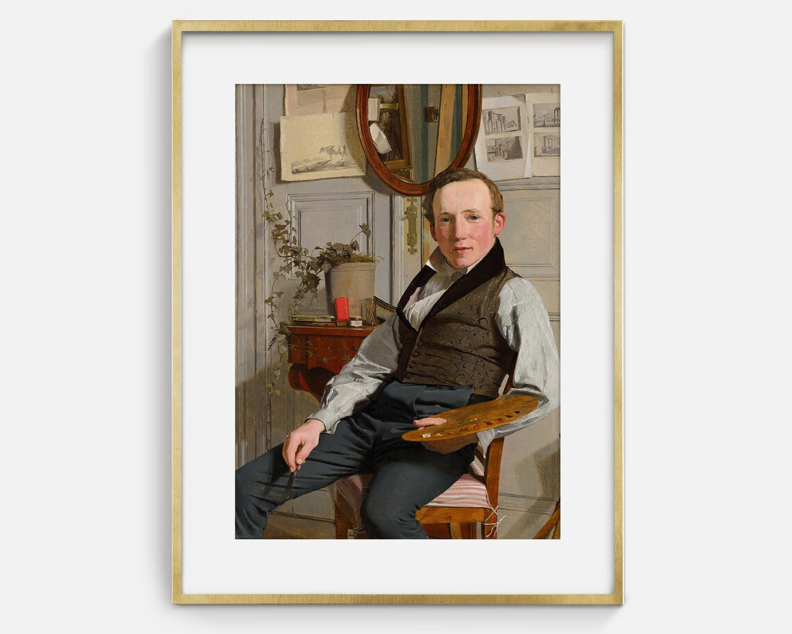 Young Artist Self Portrait Studio Palette Sketches Wall Vintage Oil Painting Art Print - Image 2