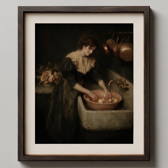 Vintage Kitchen Wall Art Dark Moody Victorian Woman Print Academia Decor