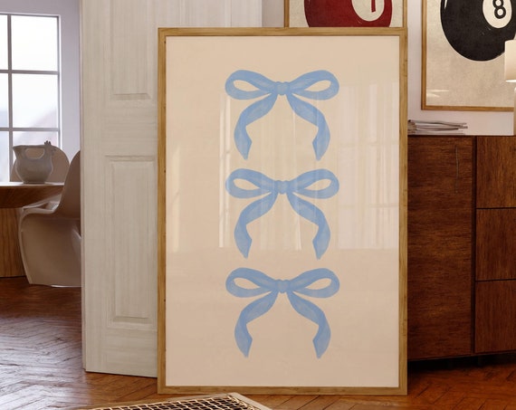 Trendy Coquette Blue Bow, Vintage Art Print
