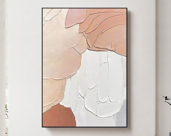 Large Original Pink White Abstract Painting Pink 3d Textured Wall Art White 3d Minimalist Art Pink White Painting Neutral Painting