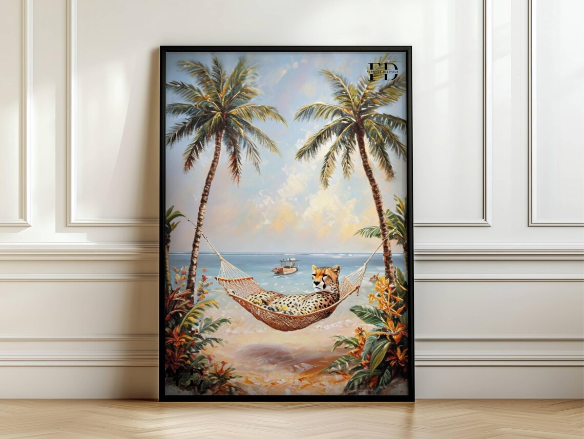 Cheetah Hammock Maximalist Tropical Coastal Art Print