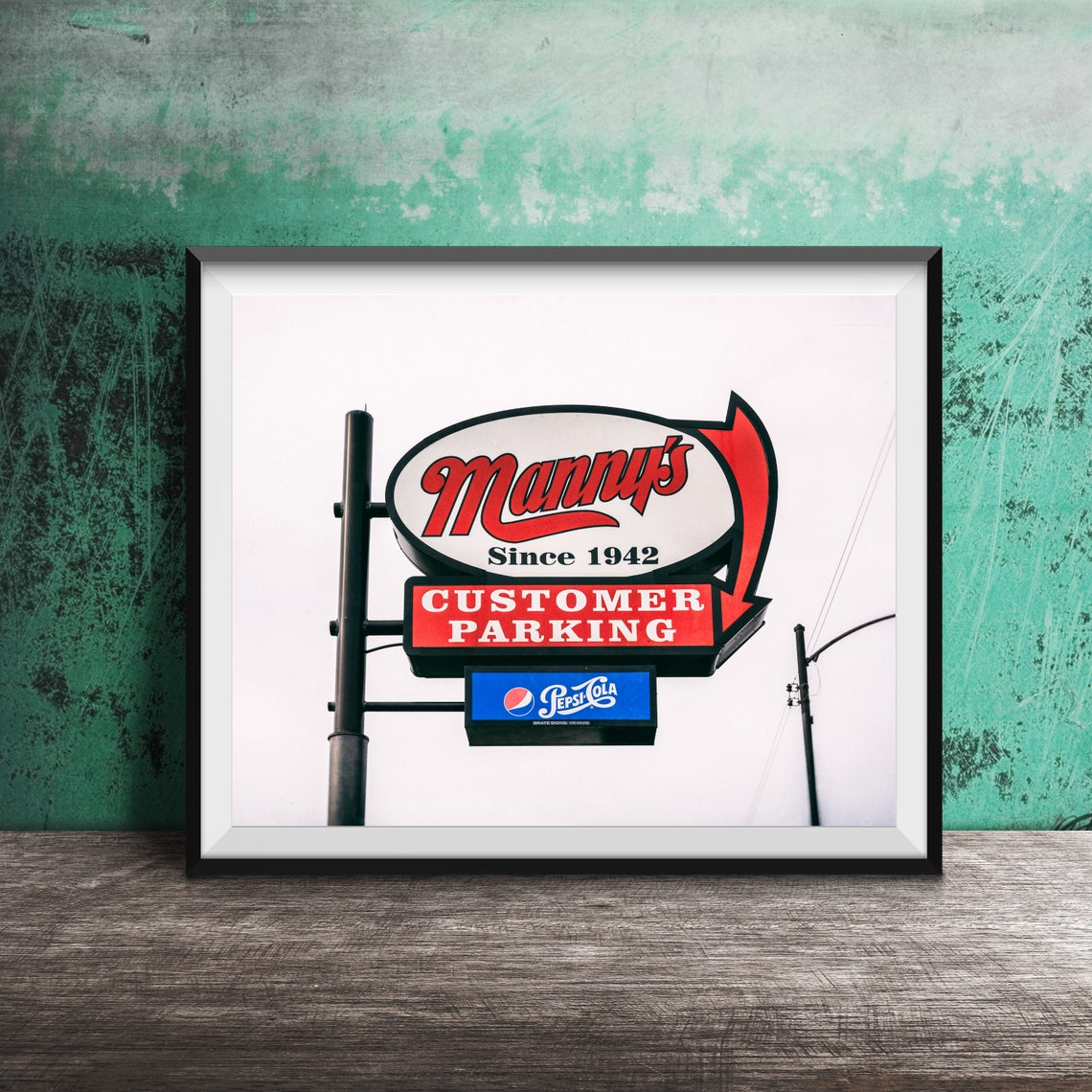Manny's Since 1942 Customer Parking Red Arrow Retro Sign Poster