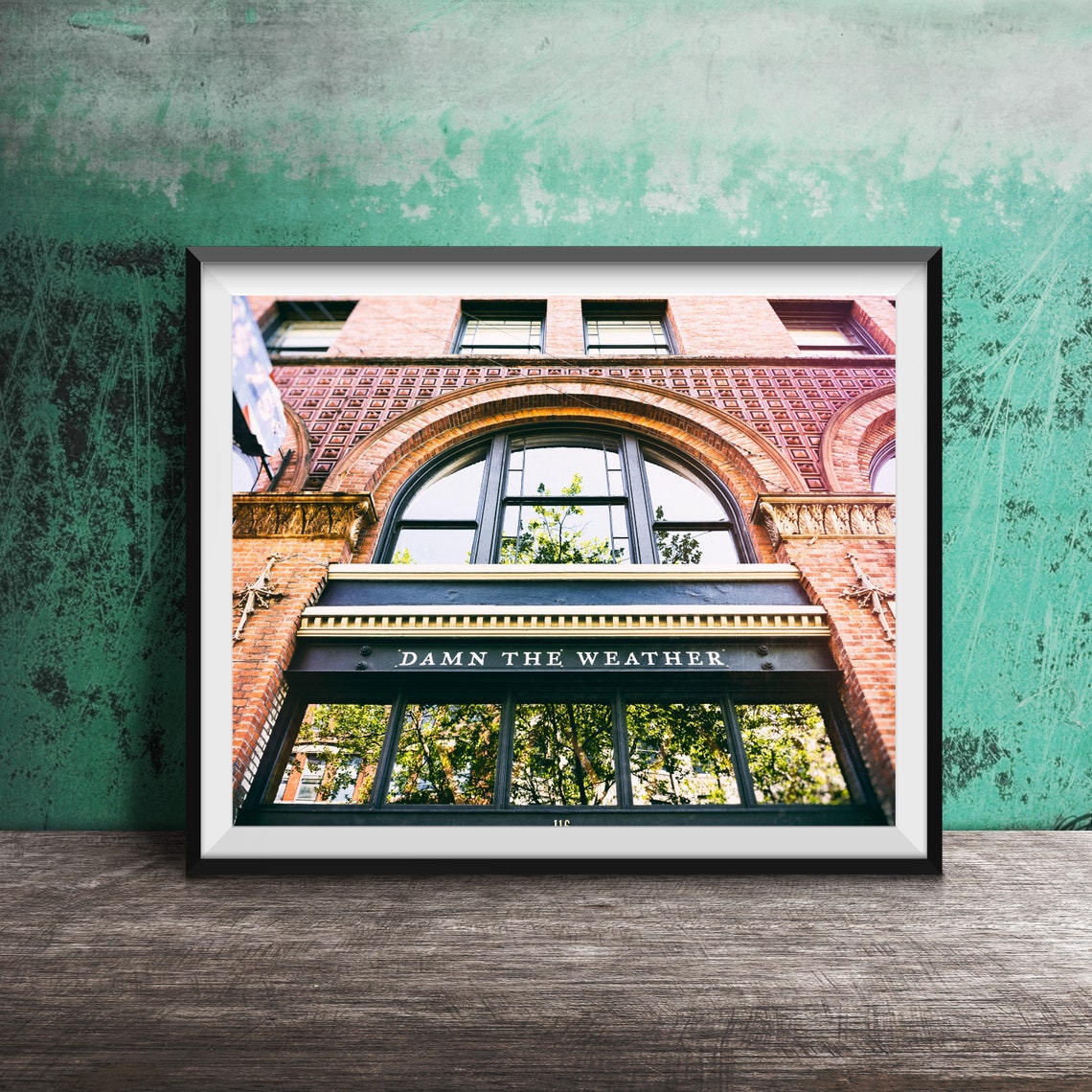 Damn the Weather Seattle Brick Building Facade Photography Poster
