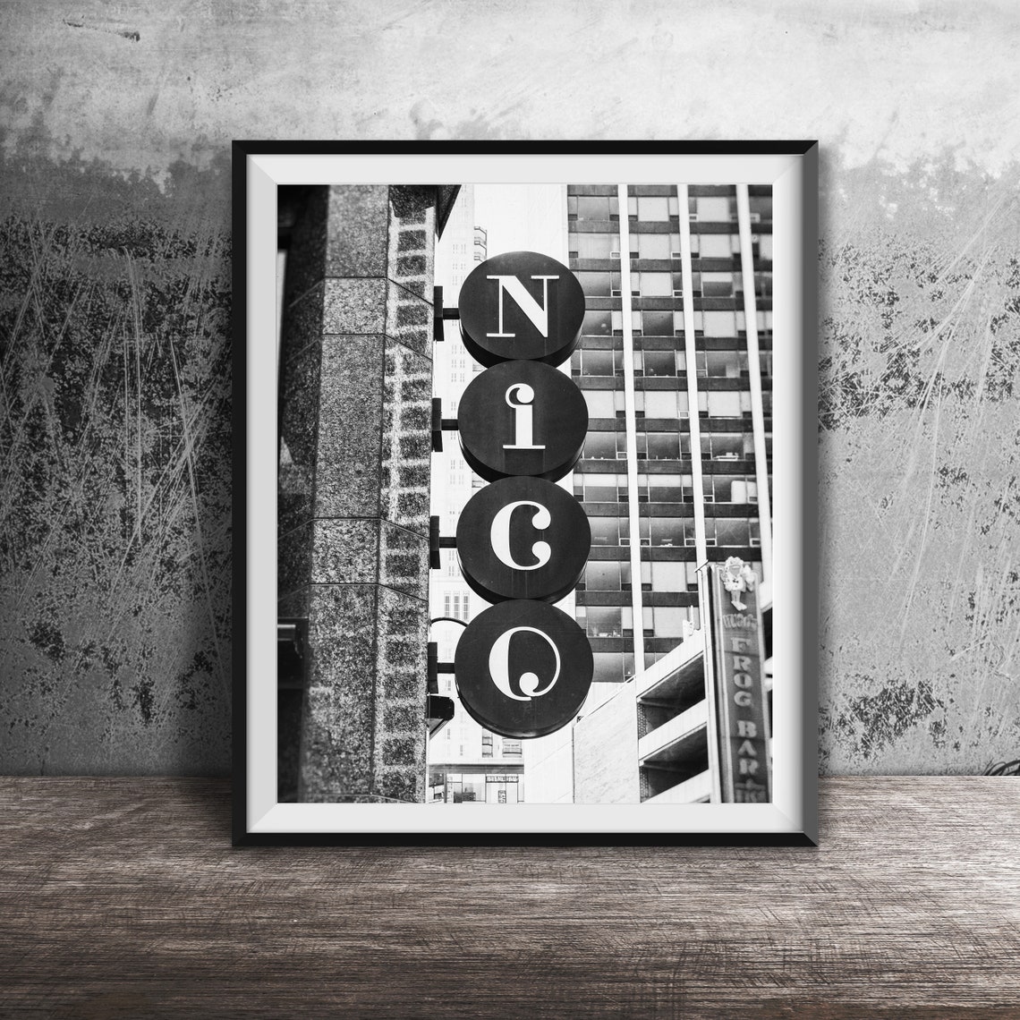 Nico Stacked Letter Vertical Blade Sign Against Downtown Towers Poster - Image 2