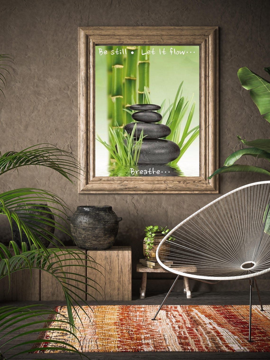 Be Still Let It Flow Zen Stones Bamboo Spa Serenity Art Poster