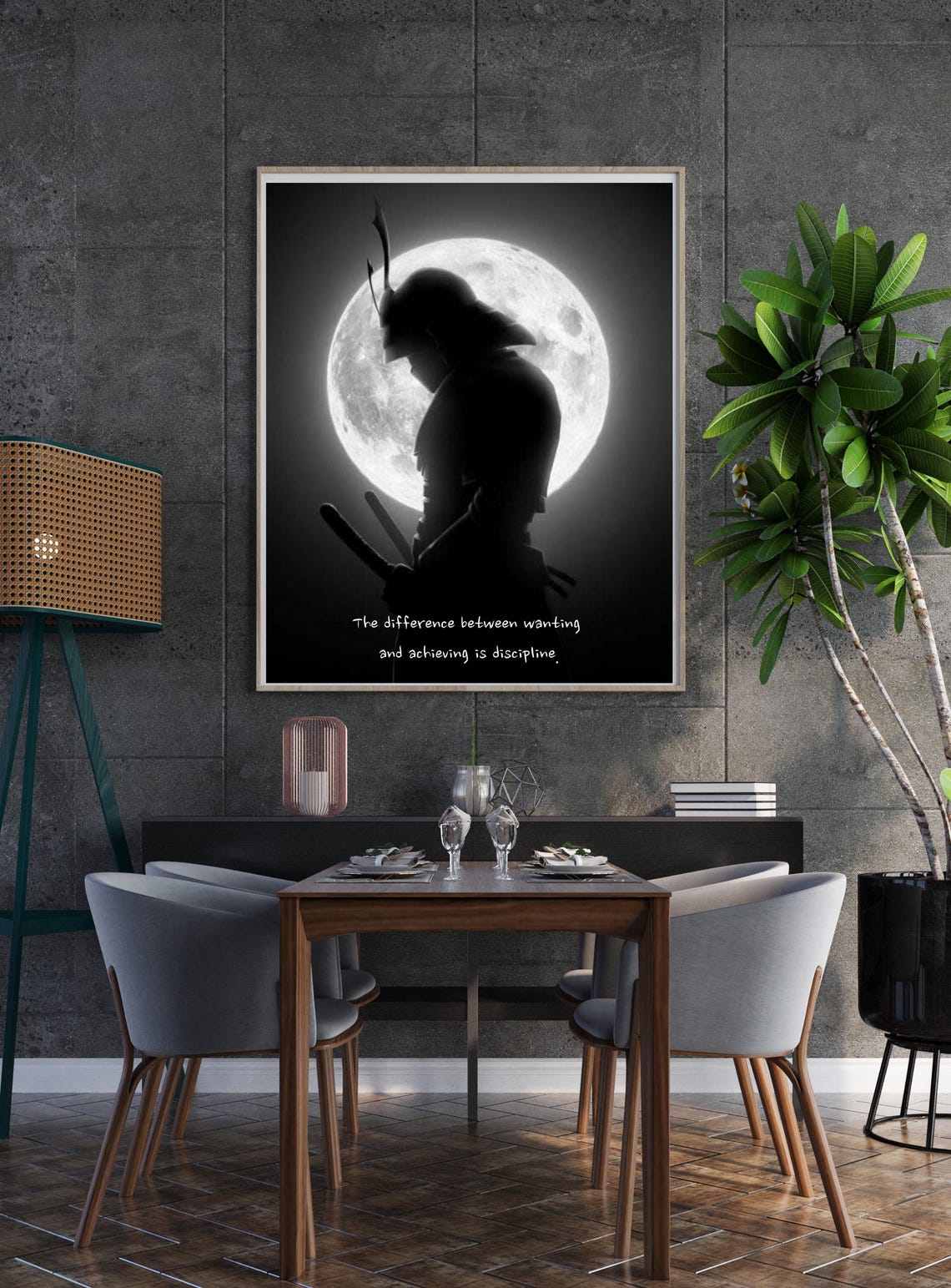 Samurai Moon Silhouette Discipline Mindset Quote Dark Art Poster