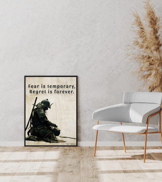 Fear V Regret Samurai Warrior Wall Art Bushido Code Print Zen Motivational Posterjapanese Martial Decor Home Or Office Inspiration
