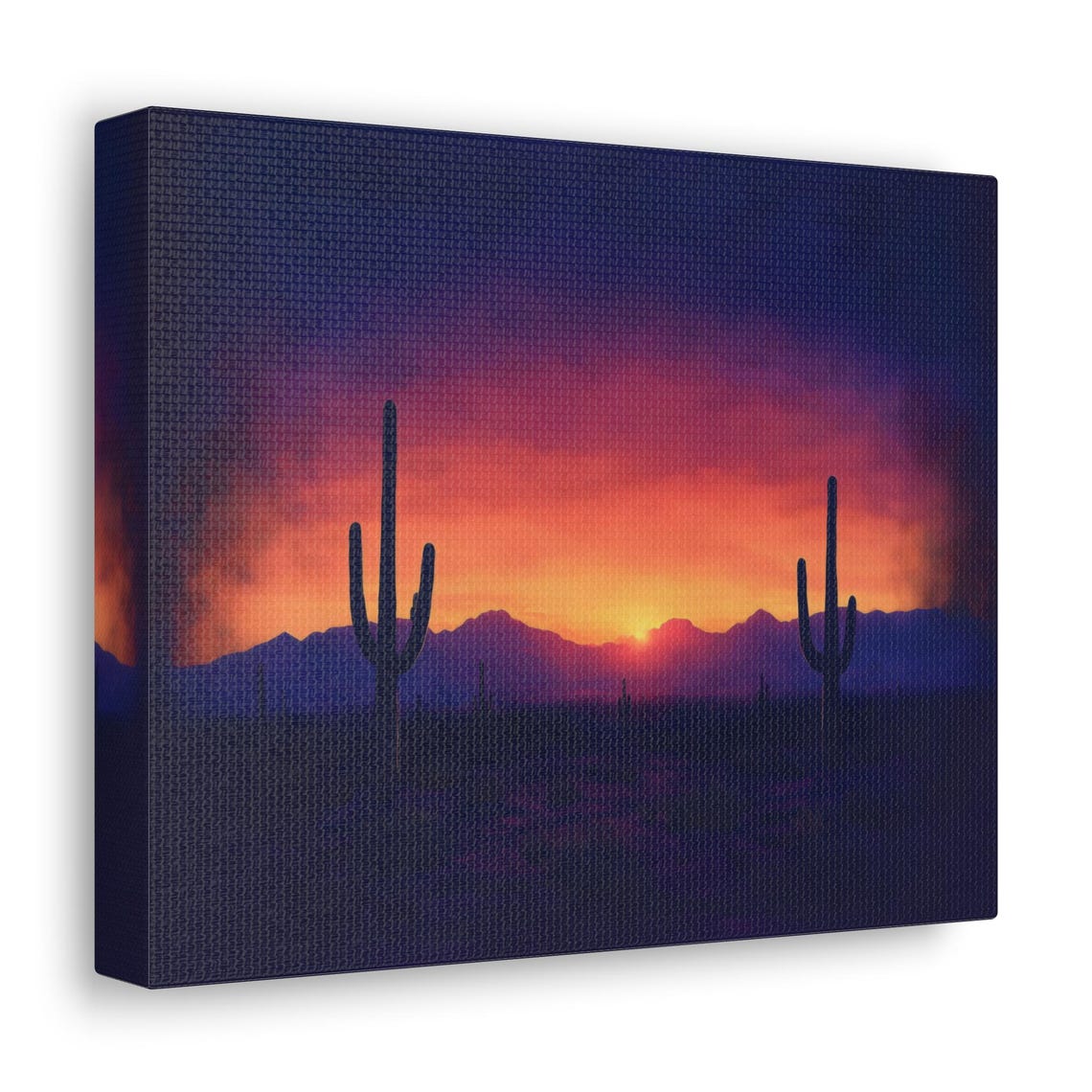 Desert Sunset Saguaro Cactus Silhouette Mountain Purple Sky Print - Image 2