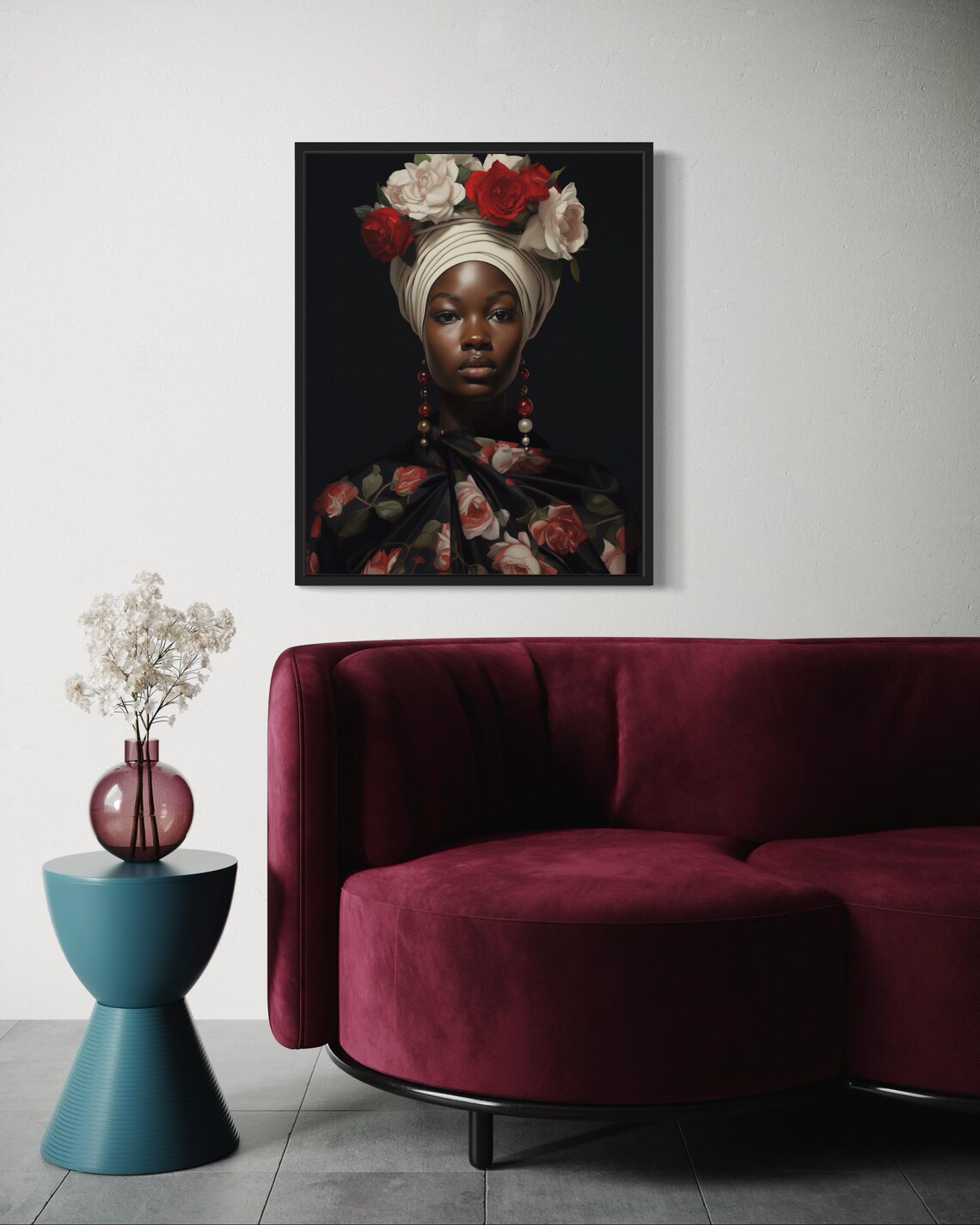 Black Woman Rose Crown Headwrap Floral Classic Portrait Poster - Image 2