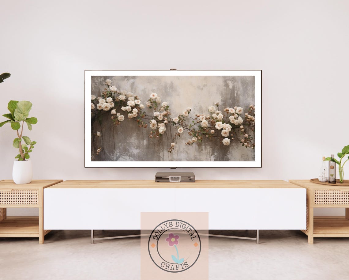 White Roses Vine Textured Wall Botanical Farmhouse Art Poster - Image 2