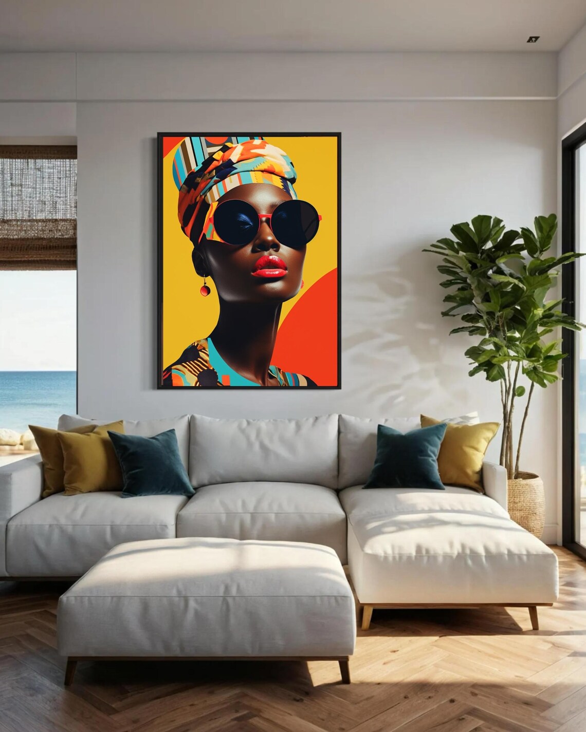 Black Woman in Colorful Headwrap and Sunglasses Pop Art Portrait Poster - Image 6