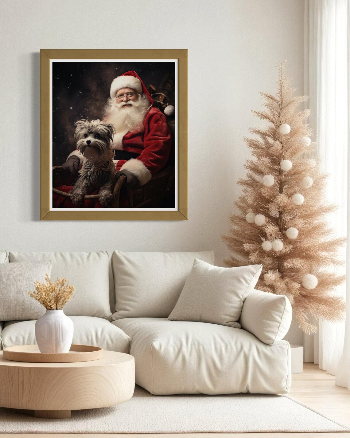 Santa Claus With Dog Sleigh Snowy Night Holiday Christmas Poster - Image 6