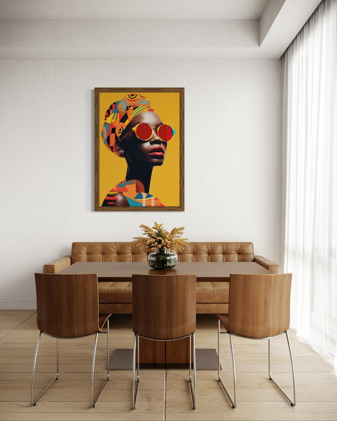 African Woman Red Sunglasses Headwrap Mustard Pop Art Portrait Poster - Image 3