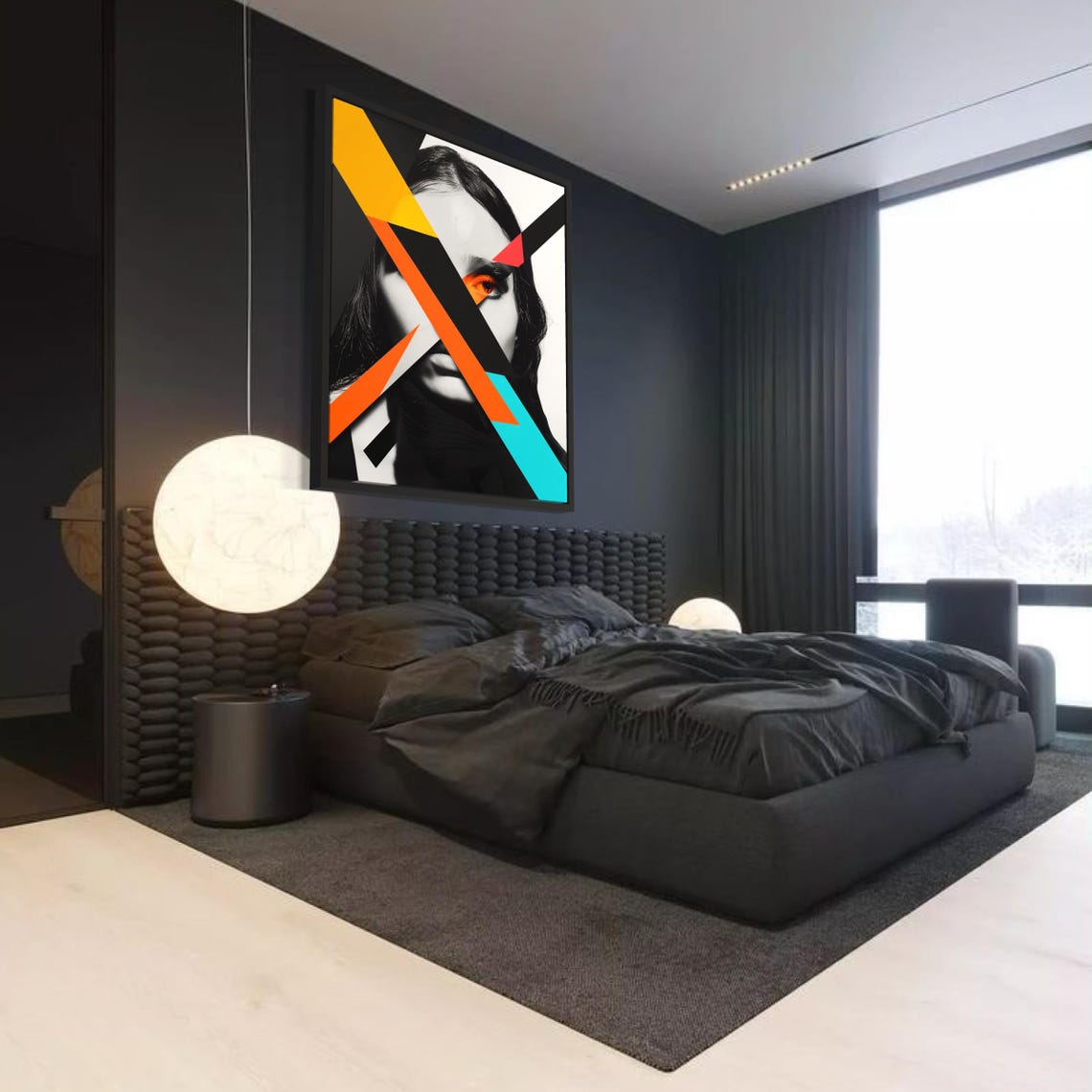 Abstract Geometric Stripes Woman Face Graphic Modern Poster Home Decor - Image 2
