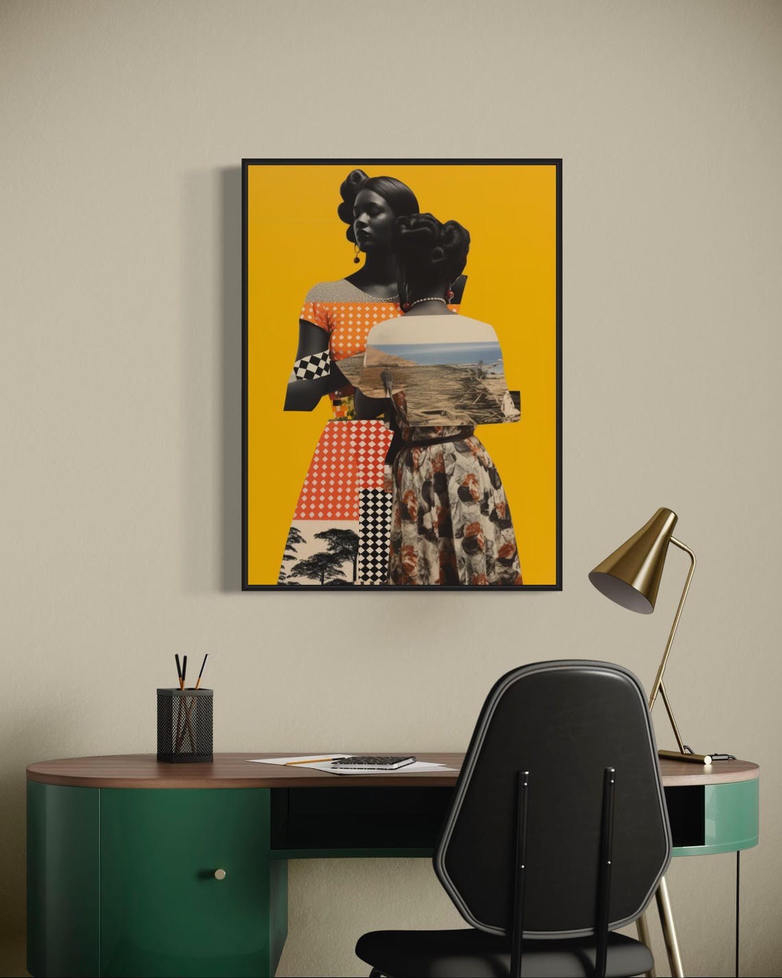 African Women Bold Collage Yellow Background Afrocentric Art Poster - Image 3