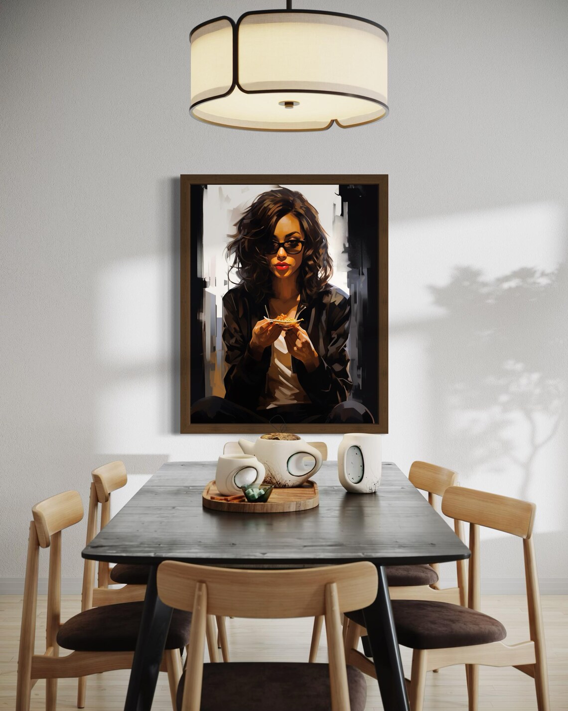 Stylish Woman With Sunglasses Eating Urban Brushstroke Art Poster - Image 7