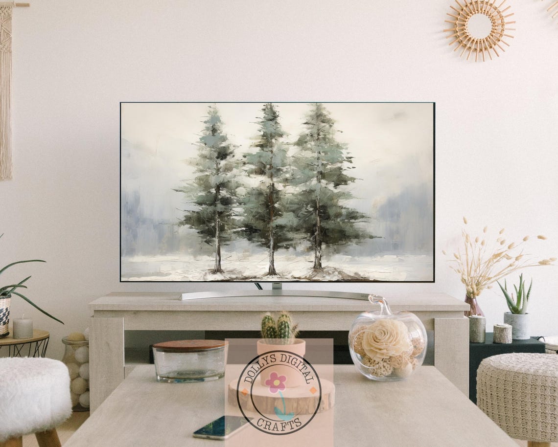 Snowy Pine Trees Misty Winter Forest Minimalist Nature Art Poster - Image 3