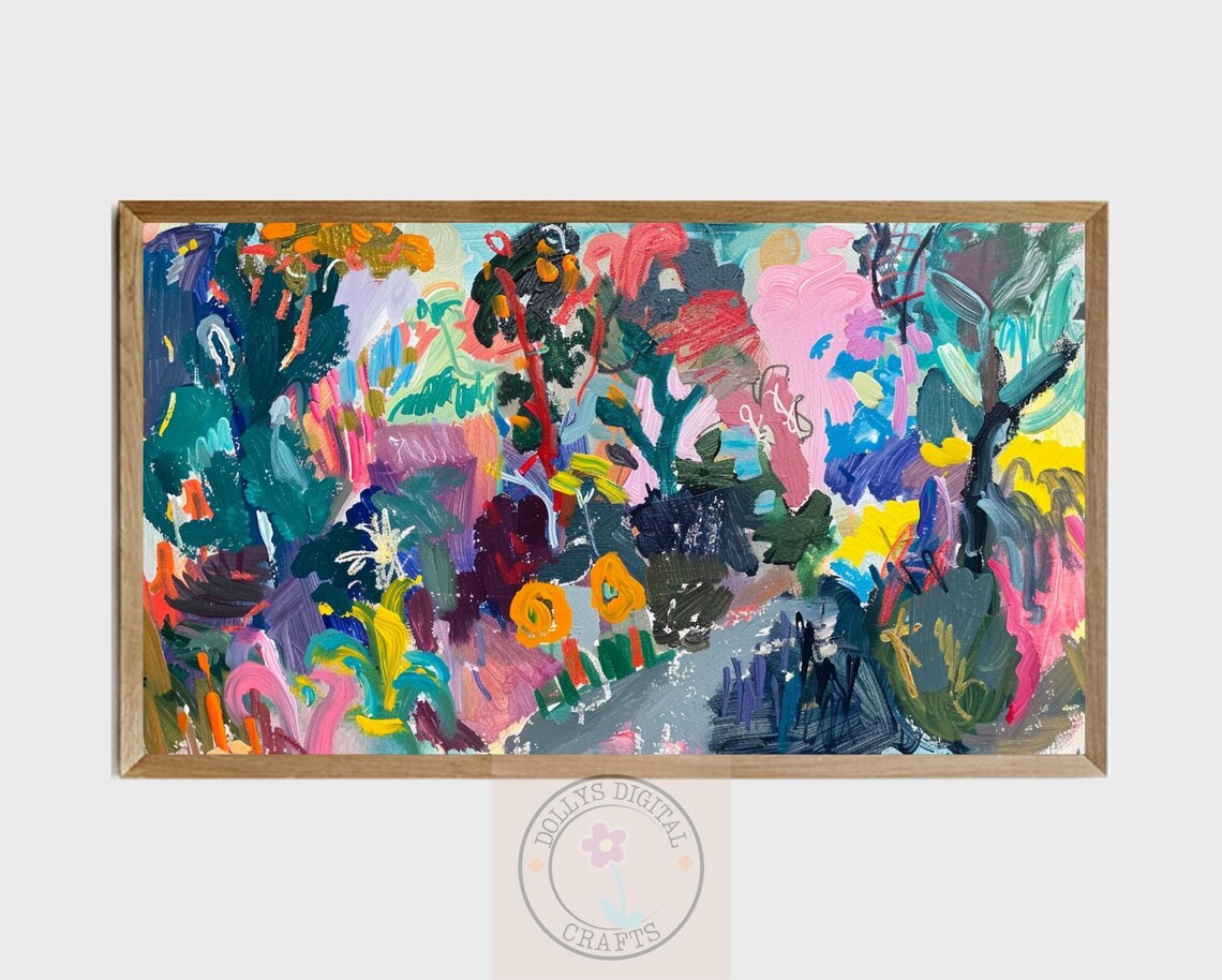 Colorful Abstract Garden Painting Vibrant Modern Floral Wall Art