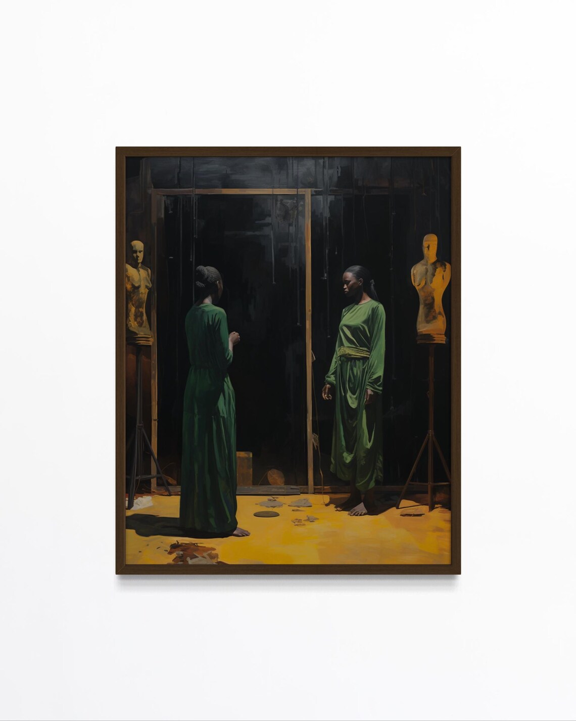 Black Women Artist Studio Green Dresses Dark Moody Art Poster