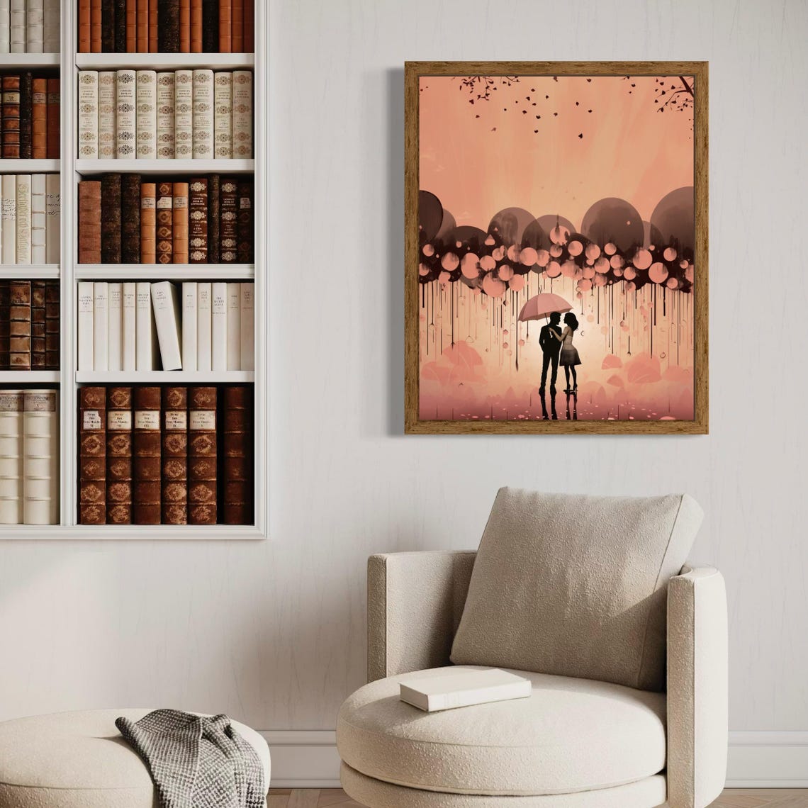 Couple Pink Umbrella Rain Silhouette Soft Romance Art Poster - Image 5