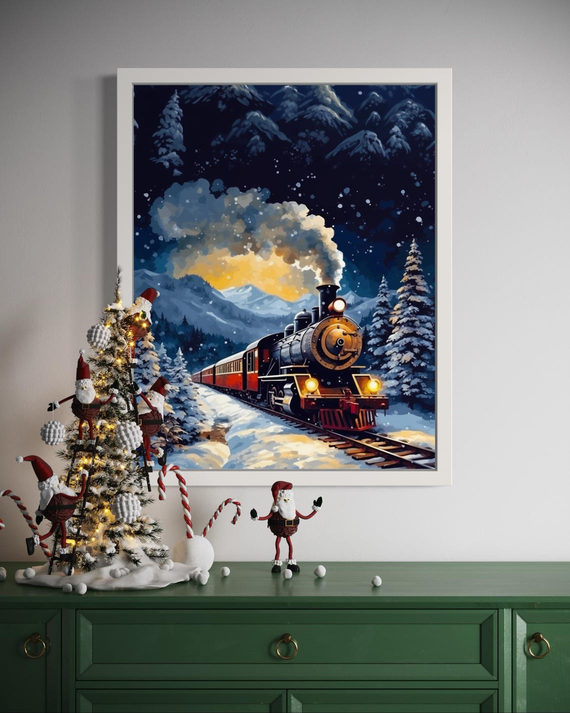 Vintage Christmas Train Snowy Mountain Night Winter Scene Poster - Image 4