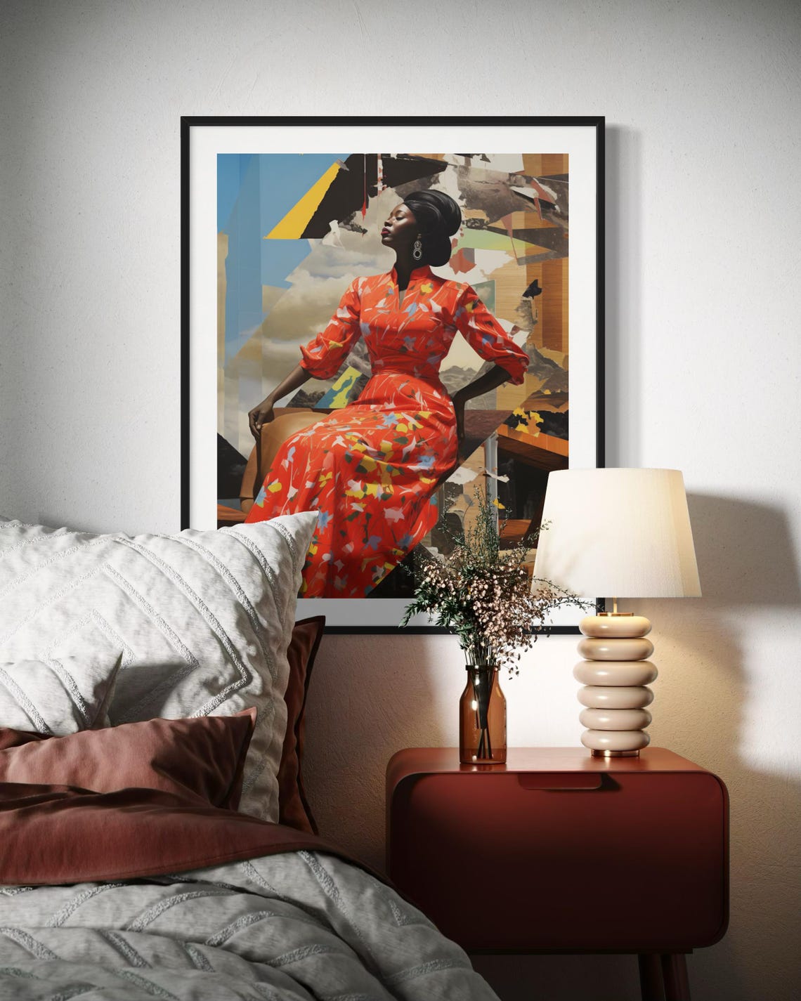 Black Woman Red Floral Dress Bold Collage Afrocentric Art Poster - Image 6