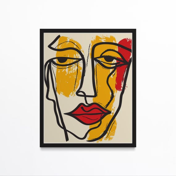 Abstract Face Line Drawing Art Print Minimal Illustration Modern Picasso Inspired Artwork Boho Gallery Wall Art Home Decor
