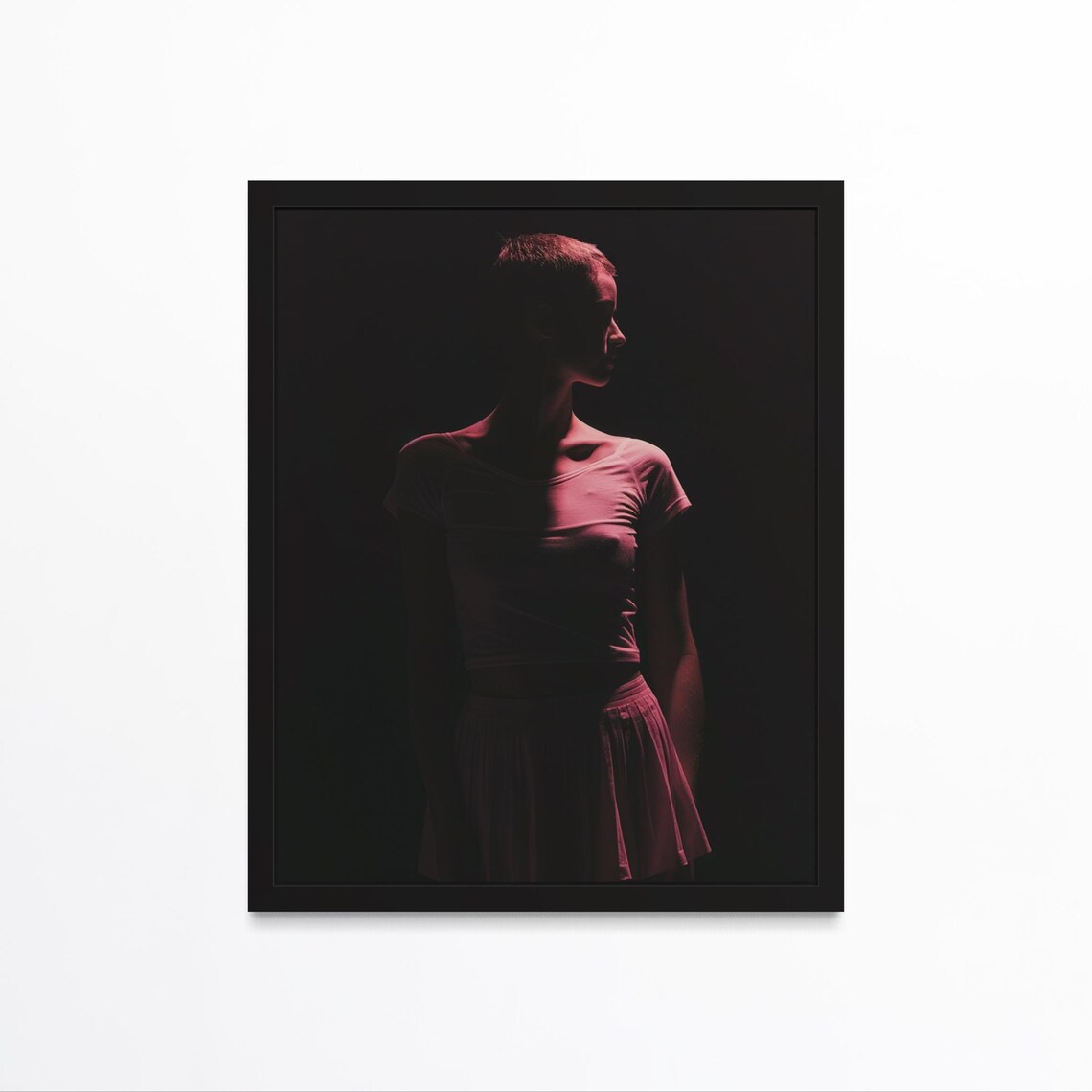 Pink Light Woman Silhouette Moody Shadow Cinematic Art Poster