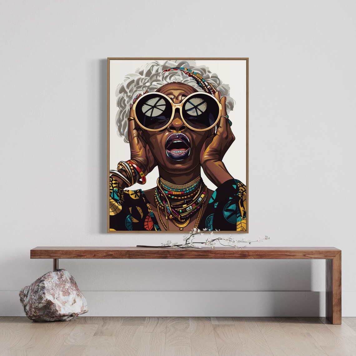 Bold Black Woman With White Hair and Oversized Round Sunglasses Poster - Image 2